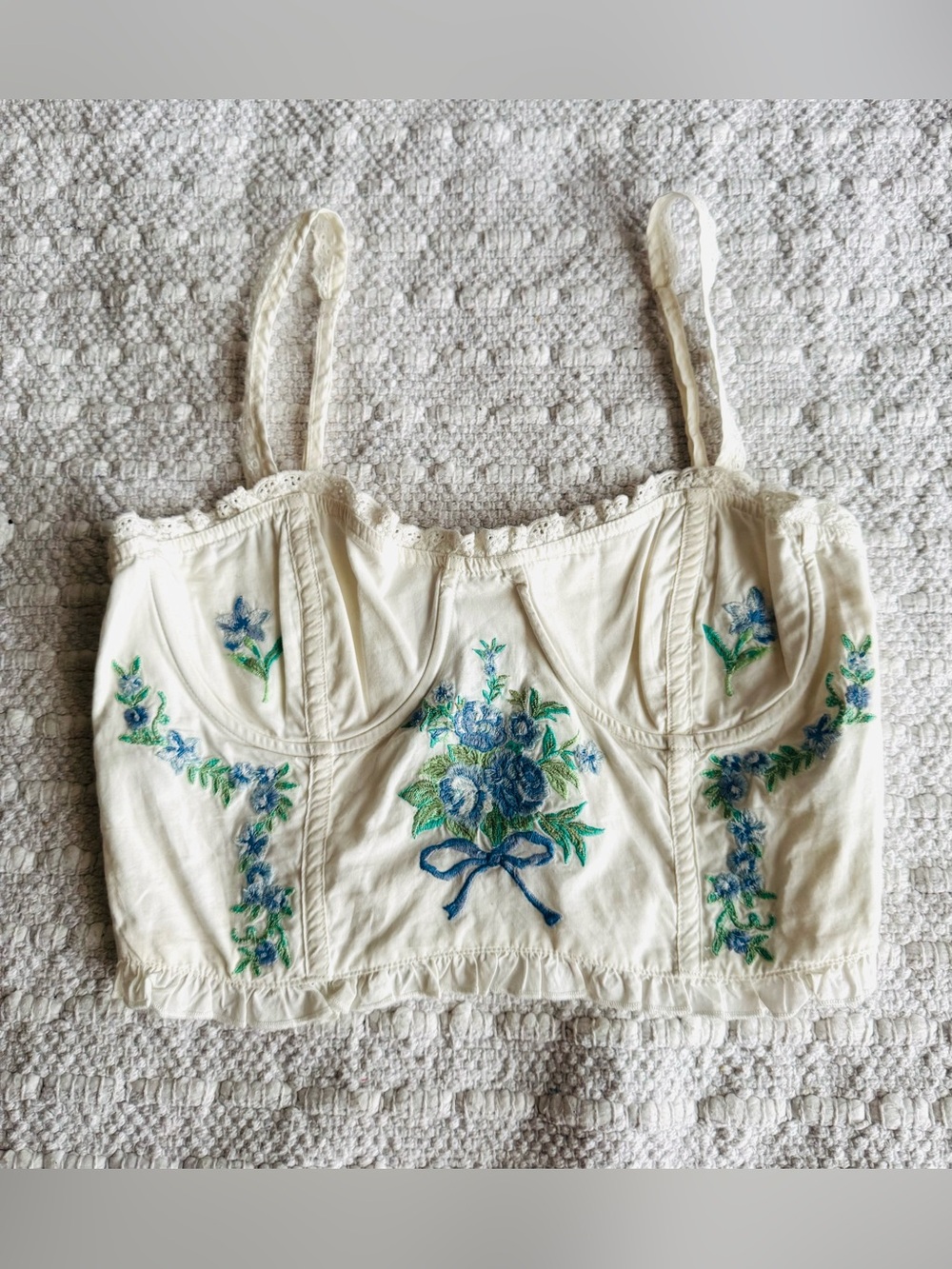 NWOT Altar’d State Embroidered Bustier Crop Top Smocked Back Sz Small